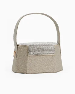 DIVAS - Pochette rigida oro in lurex con patta strass, tracolla removibile