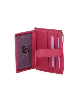 DIVAS - Portacarte fucsia in VERA PELLE con ribaltina e tasca portascpicci