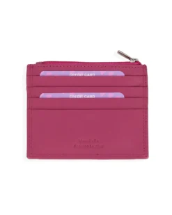 DIVAS - Portacarte fucsia in VERA PELLE con ribaltina e tasca portascpicci