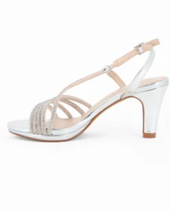 DIVAS - Sandalo gioiello argento con cinturini in strass, tacco 7,5CM