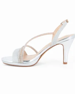 DIVAS - Sandalo gioiello argento con cinturini in strass, tacco 8,5CM