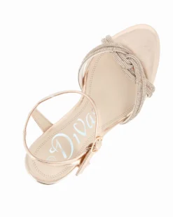 DIVAS - Sandalo gioiello rose gold con nodo in strass e cinturino alla caviglia, tacco 8,5CM