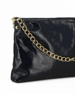 DIVAS - Tracollina blu in VERA PELLE con dettaglio catena oro, MADE IN ITALY