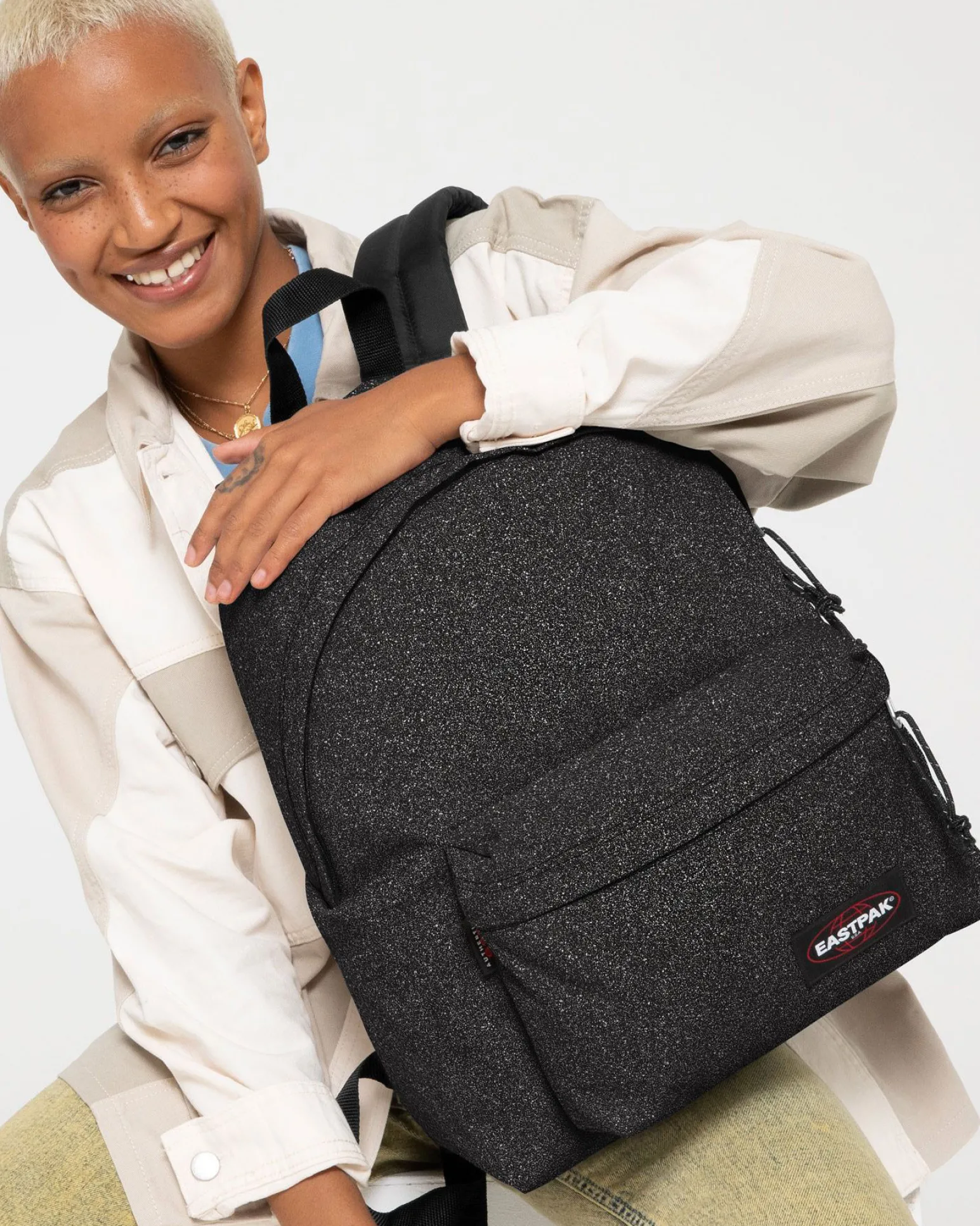 EASTPAK - Zaino PADDED PAK'R nero glitterato con tasca frontale