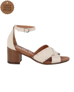 ELLEN BLAKE - Sandalo burro in VERA PELLE con fasce incrociate, tacco 5,5CM