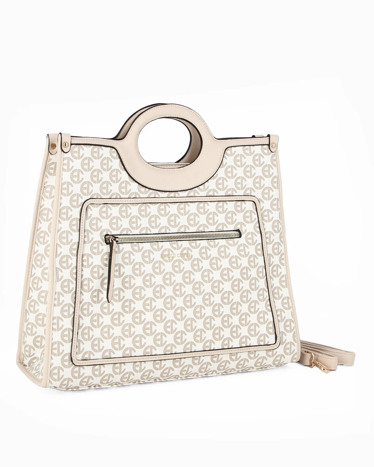 ENRICO COVERI - Borsa a mano loggata bianca con tracolla removibile