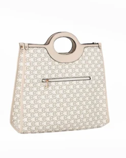 ENRICO COVERI - Borsa a mano loggata bianca con tracolla removibile