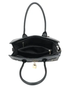 ENRICO COVERI - Borsa a mano nera loggata con tasca posteriore e cinturino con dettaglio lucchetto, tracolla removibile
