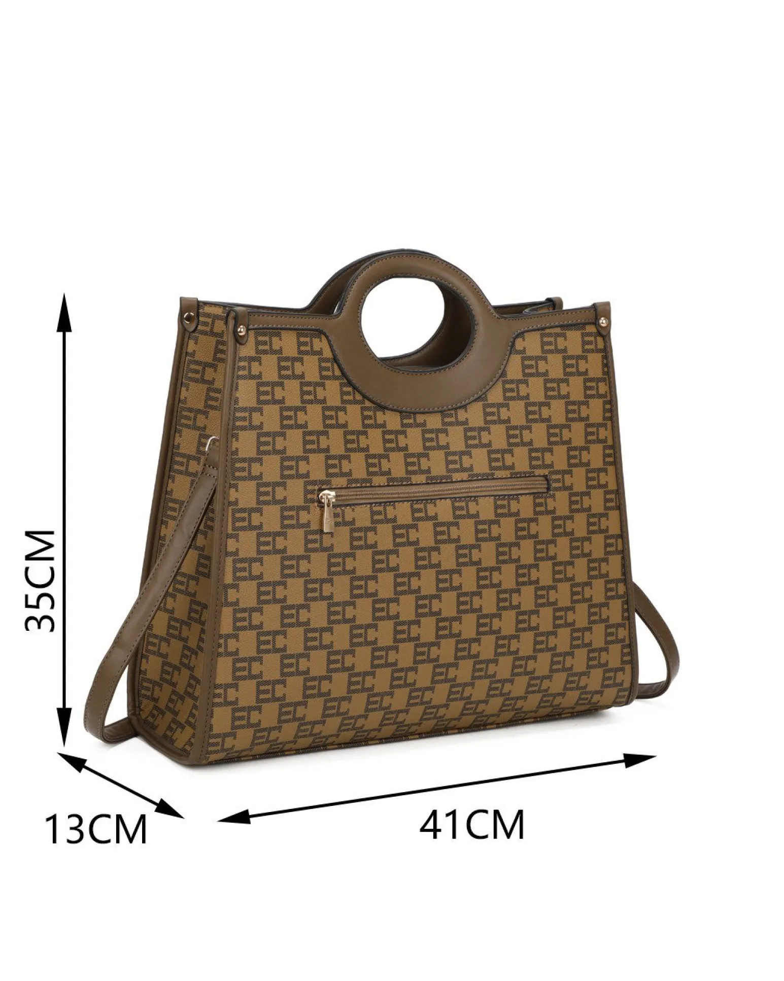 ENRICO COVERI - Borsa a mano taupe loggata con tasca frontale e posteriore, tracolla removibile