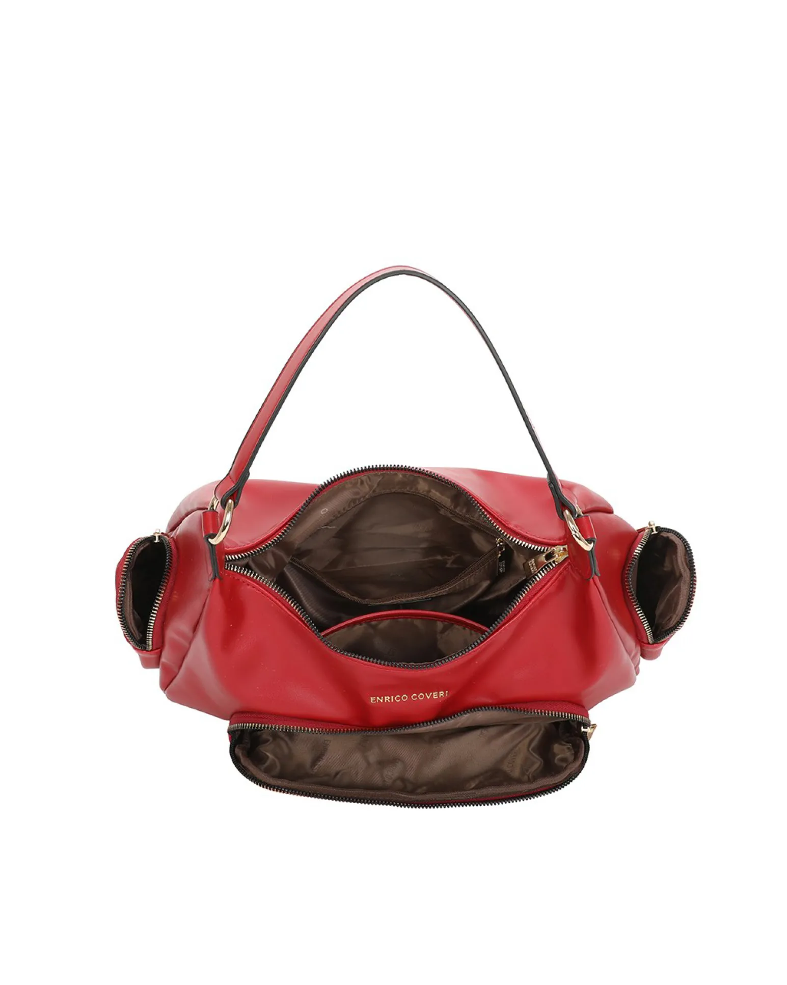 ENRICO COVERI - Borsa a spalla rossa con tre tasche ovali e tracolla removibile