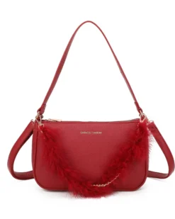 ENRICO COVERI - Borsa a spalla rossa con dettaglio catenina con piume, tracolla removibile