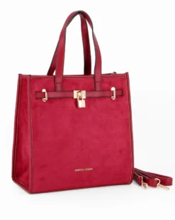 ENRICO COVERI - Borsa due manici rossa scamosciata con tasca posteriore, tracolla removibile