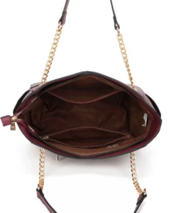ENRICO COVERI - Borsa shopping loggata bordeaux con tasche laterali e manici con catena
