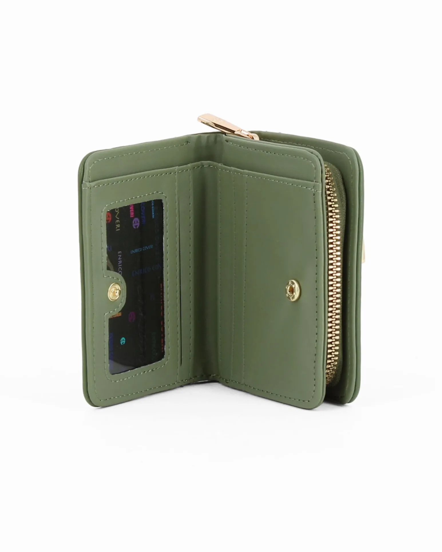 ENRICO COVERI - Portafoglio piccolo verde con taschino posteriore