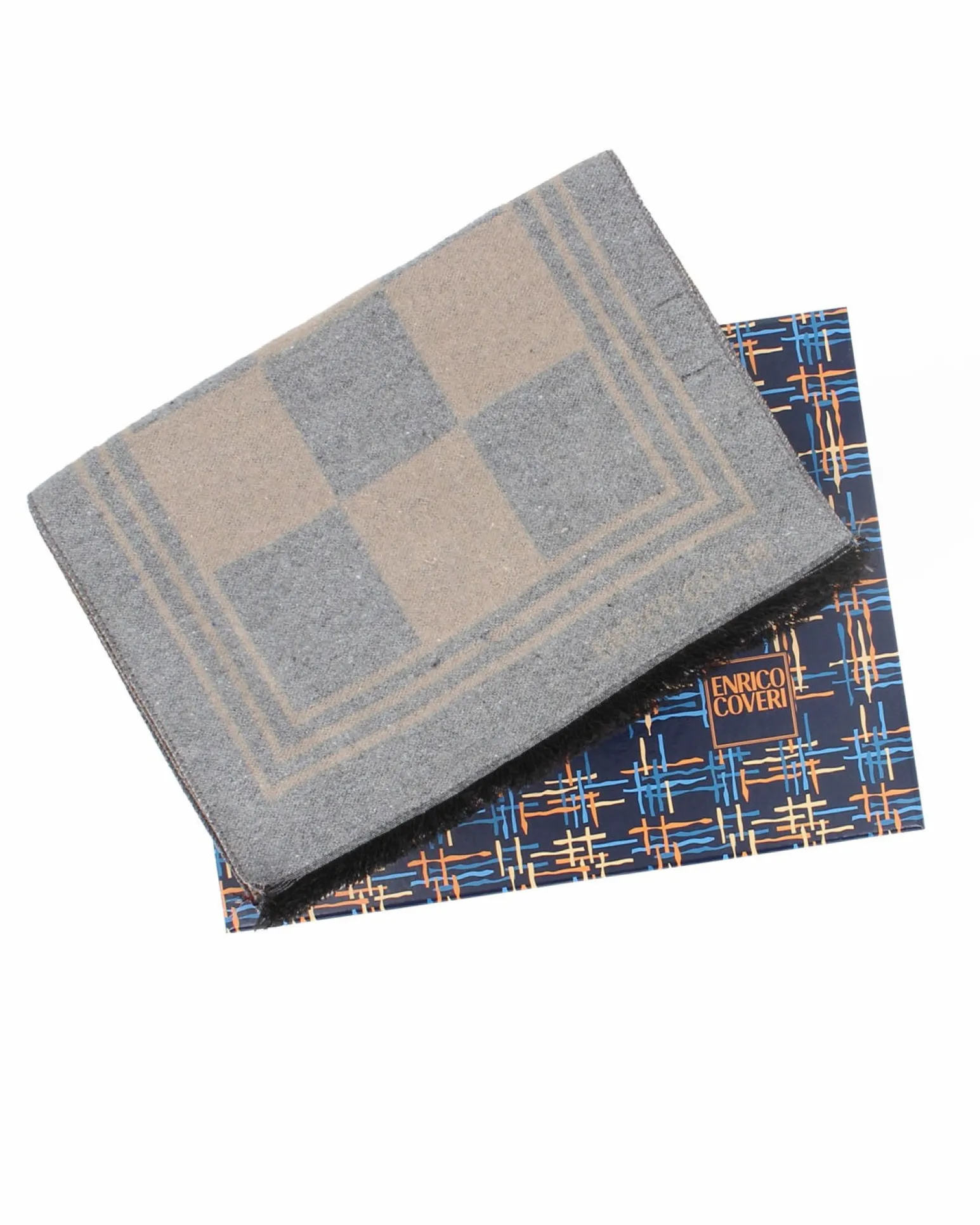 ENRICO COVERI - Sciarpa beige a scacchi con scatola regalo