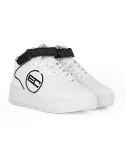 ENRICO COVERI SPORTSWEAR - Sneakers bianca alta con strappo e patch posteriore neri glitterati