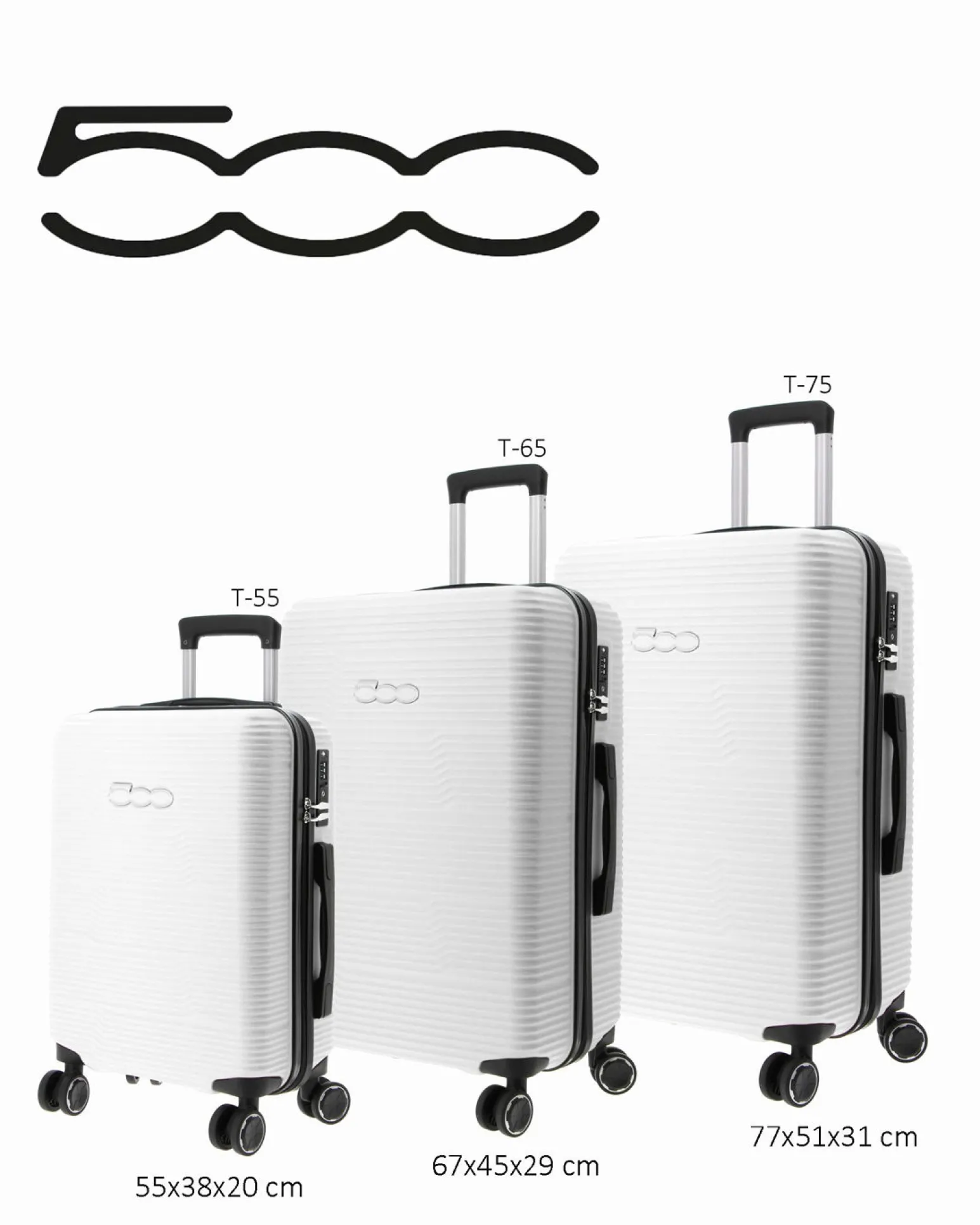 FIAT 500 - TROLLEY BIANCO IN ABS 4 RUOTE CON COMBINAZIONE TSA