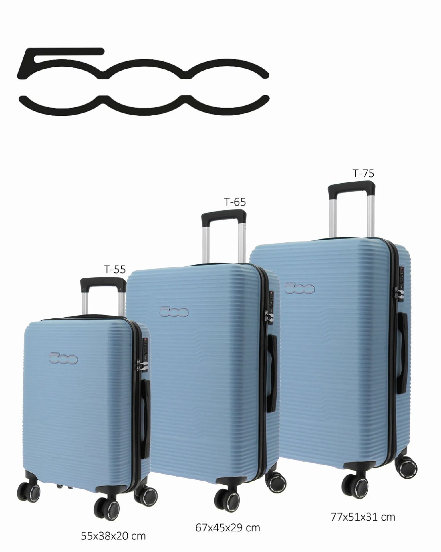FIAT 500 - TROLLEY CELESTE IN ABS 4 RUOTE CON COMBINAZIONE TSA