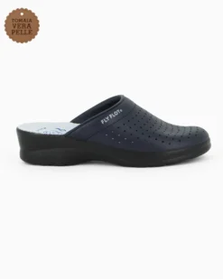 FLY FLOT - Ciabatta sanitaria blu in VERA PELLE da donna - MADE IN ITALY