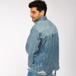 FRANKIE MALONE - GIUBBINO JEANS DA UOMO CON STRAPPI E TASCHINI SUL FRONTE