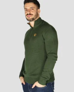 GIANMARCO VENTURI - Maglione mezza zip verde militare da uomo