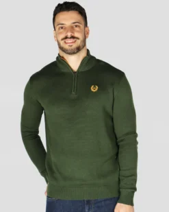 GIANMARCO VENTURI - Maglione mezza zip verde militare da uomo