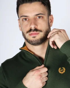 GIANMARCO VENTURI - Maglione mezza zip verde militare da uomo