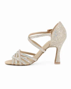 GLOBODANCE - Scarpa da ballo platino in lurex con sottopiede in memory foam e strass, tacco 8,5CM