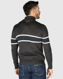 GMV - MAGLIONE MEZZA ZIP ANTRACITE E BLU NOTTE DA UOMO