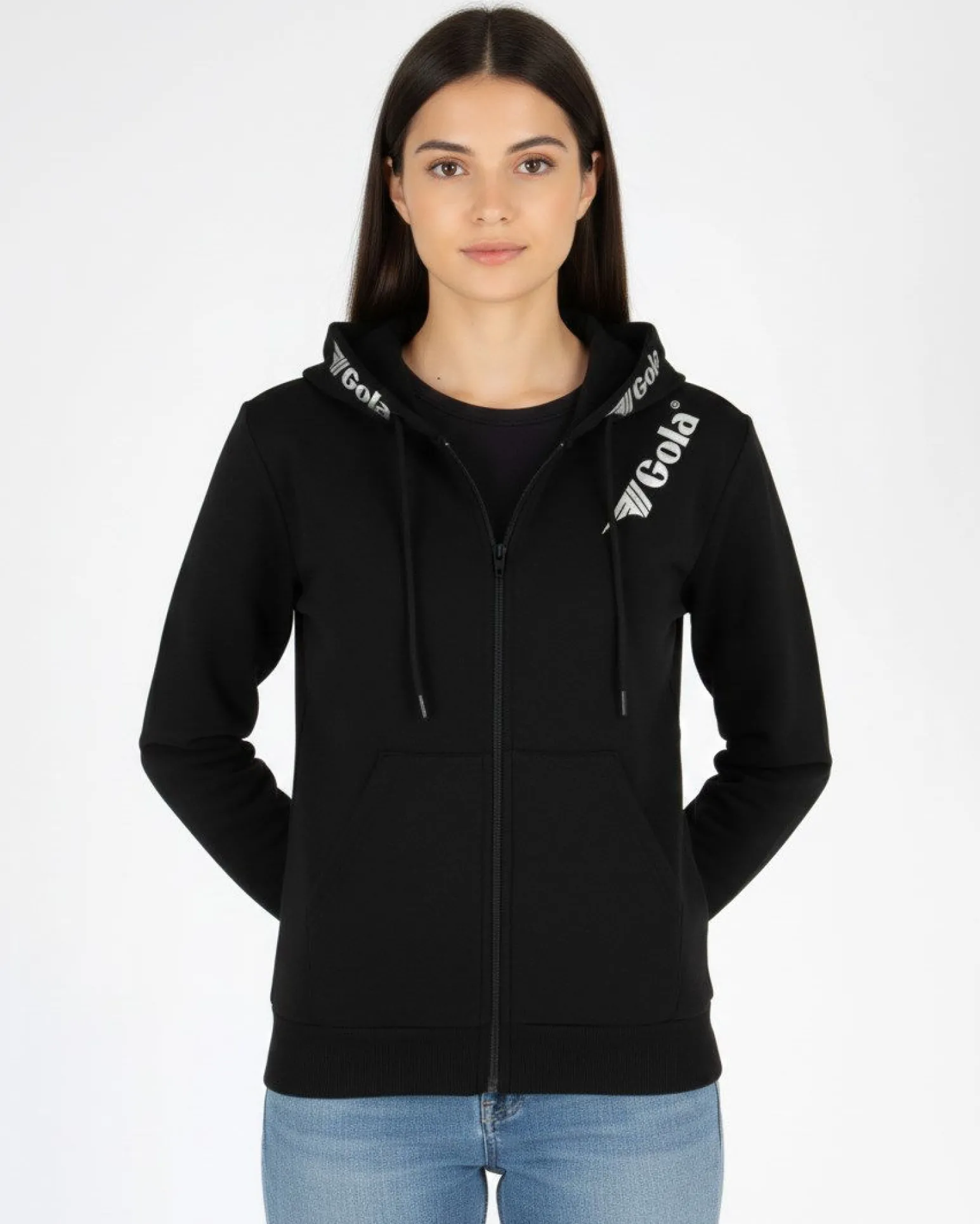 GOLA - FELPA CON CAPPUCCIO FULL ZIP NERA DA DONNA