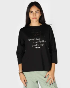 GOLA - TSHIRT NERA MANICA A 3/4 CON SCRITTE