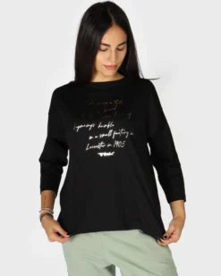 GOLA - TSHIRT NERA MANICA A 3/4 CON SCRITTE