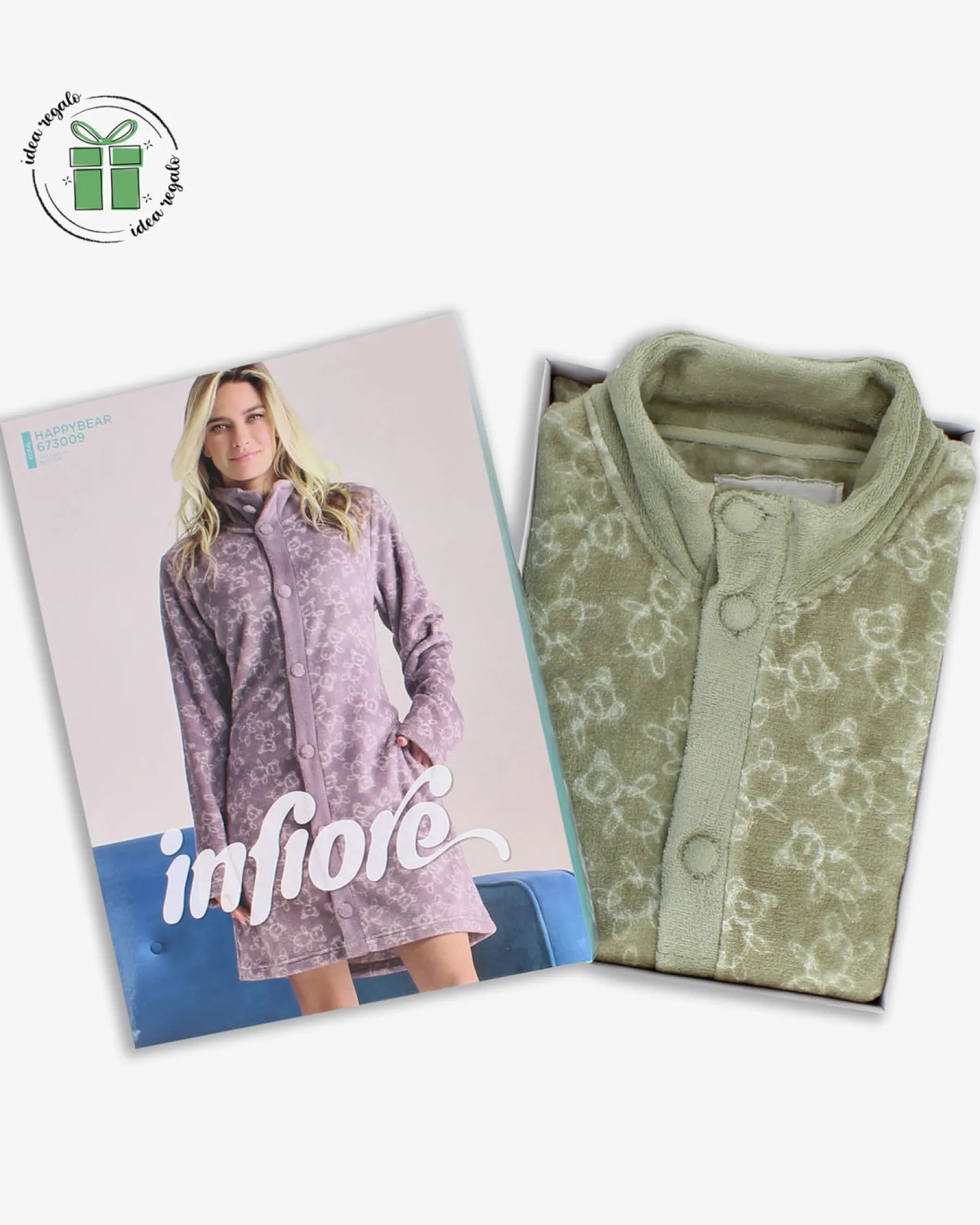 INFIORE - VESTAGLIA HAPPY BEAR CON BOTTONI VERDE  DA DONNA