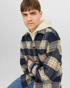 JACK&JONES - CAMICIA DI FLANELLA A QUADRI BLU E GIALLA