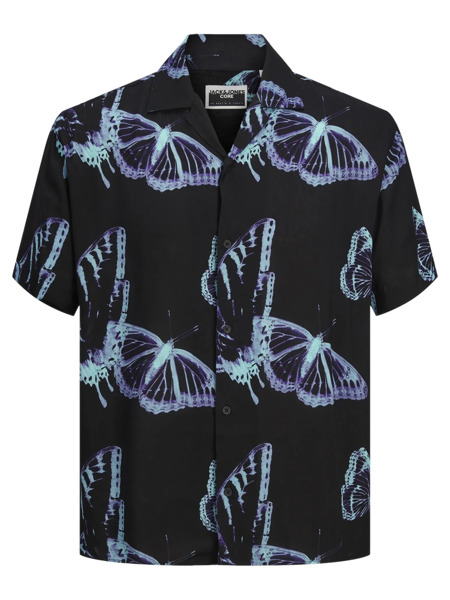 JACK&JONES CAMICIA HAWAIANA NERA DA UOMO STAMPA FARFALLE