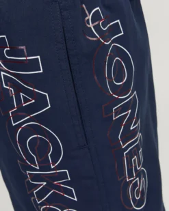 JACK&JONES - Costume da bagno blu con logo laterale e tasche