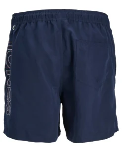 JACK&JONES - Costume da bagno blu con logo laterale e tasche