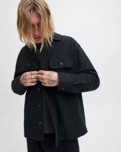 JACK&JONES - GIACCA CAMICIA NERA DA UOMO IN FLANELLA