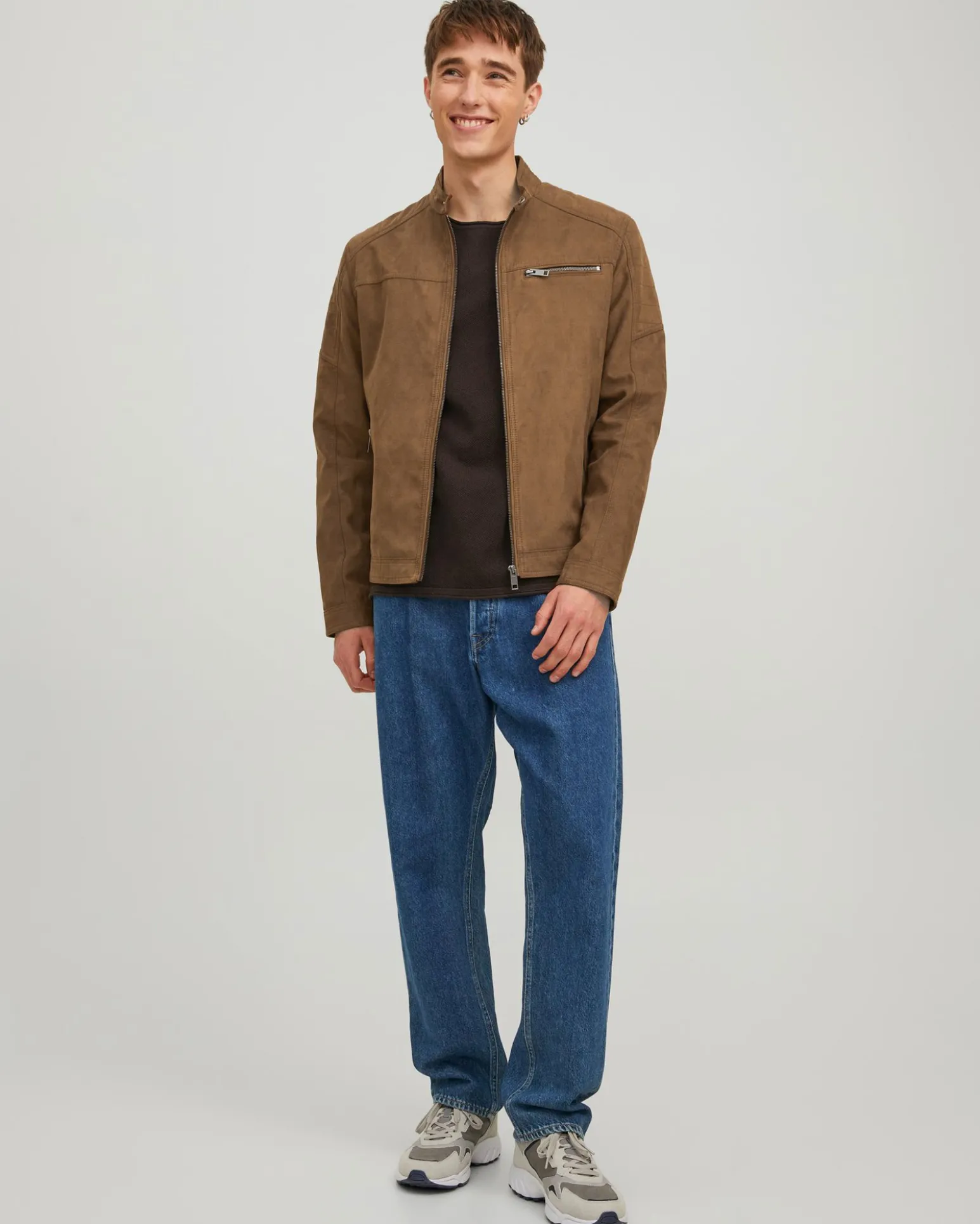 JACK&JONES - GIUBBINO BIKER SCAMOSCIATO COGNAC DA UOMO