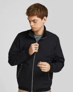 JACK & JONES - GIUBBINO BOMBER NERO DA UOMO RUSH HARRINGTON
