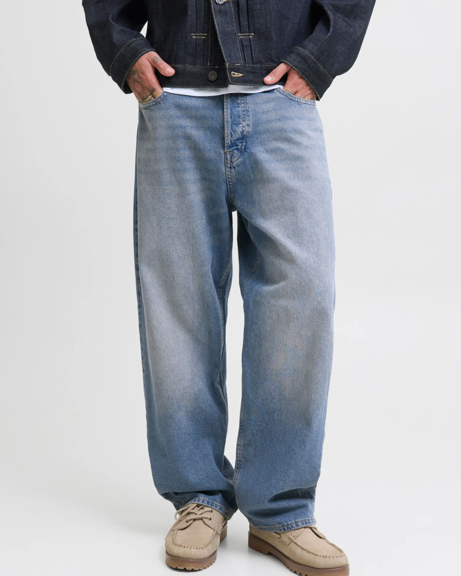 JACK&JONES - JEANS 5 TASCHE BLUE DENIM SABBIATO BAGGY ALEX DA UOMO