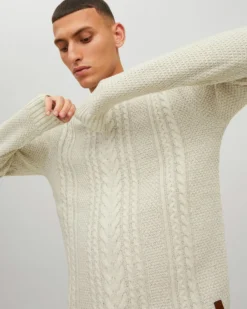 JACK&JONES - Maglione panna da uomo a girocollo