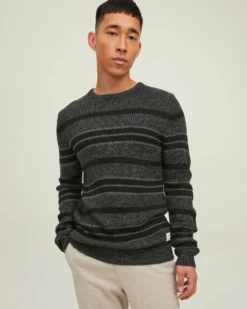 JACK&JONES - MAGLIONE UOMO A GIROCOLLO GRIGIO  E NERO