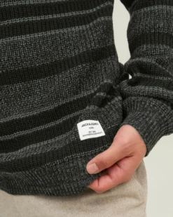 JACK&JONES - MAGLIONE UOMO A GIROCOLLO GRIGIO  E NERO