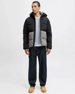 JACK & JONES - PIUMINO NERO DA UOMO IDROREPELLENTE CON CAPPUCCIO