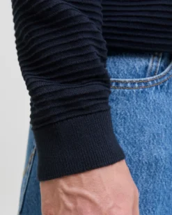JACK&JONES - PULLOVER GIROCOLLO BLU SCURO DA UOMO A COSTINE ORIZZONTALI