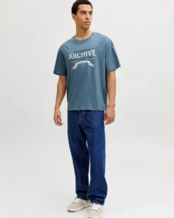 JACK & JONES - TSHIRT MANICA CORTA BLU POLVERE DA UOMO