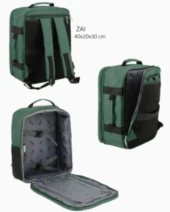 JAGUAR - TROLLEY VERDE IN TESSUTO CON DOPPIA TASCA FRONTALE, COMBINAZIONE TSA E 4 RUOTE