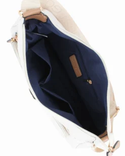 JUST GOLF - Borsa beige con doppia tasca frontale, manico regolabile e cerniera ad espansione