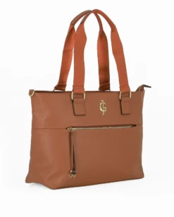 JUST GOLF - Borsa shopping marrone con tasca frontale e tracolla removibile